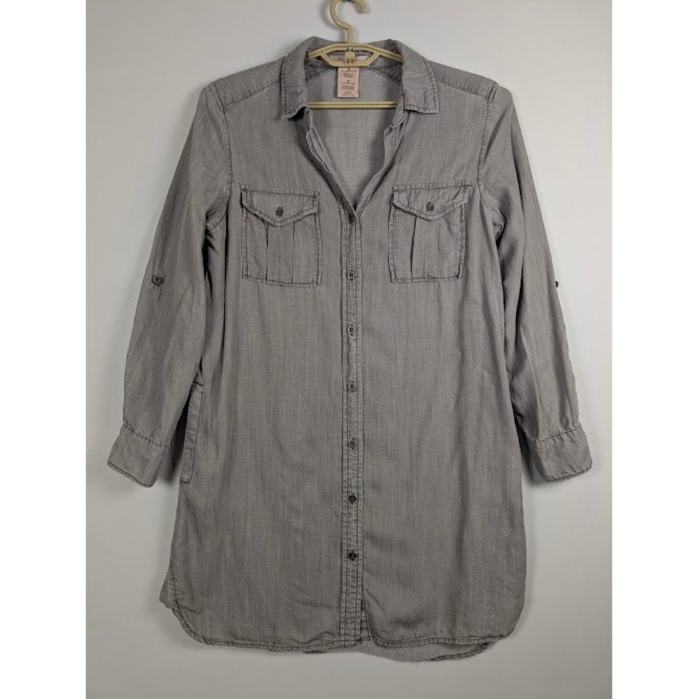 Philosophy Shirt Dress Women's M Gray 100% Tencel Long Sleeve Knee Length